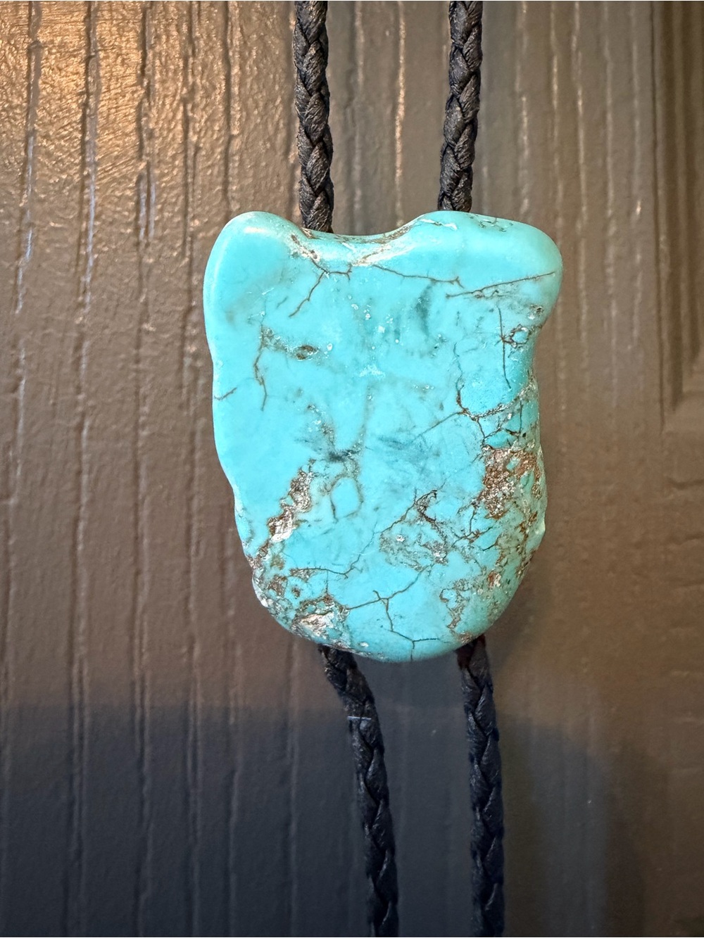 Vintage Western Turquoise Stone Bolo Tie on a Black cord with Silver